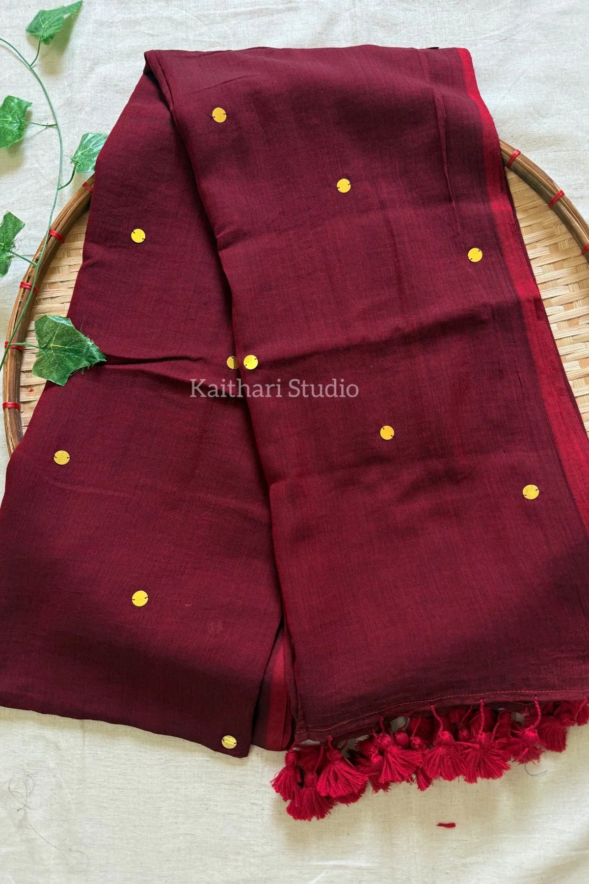 Rashmika Mandanna Inspired Saree Mul Cotton Sequins Saree – Maroon KS133