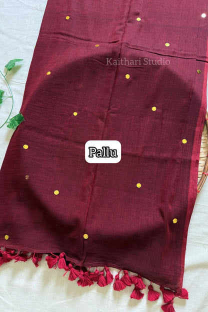 Rashmika Mandanna Inspired Saree Mul Cotton Sequins Saree – Maroon KS133