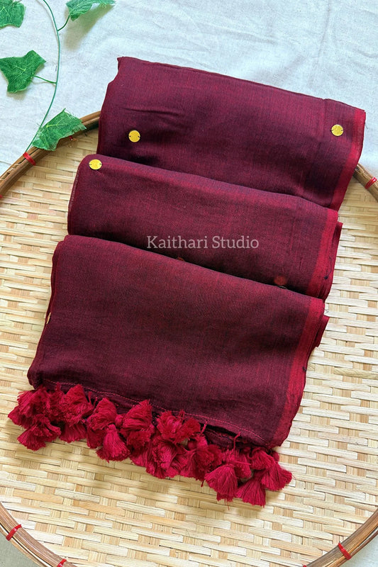 Rashmika Mandanna Inspired Saree Mul Cotton Sequins Saree – Maroon KS133