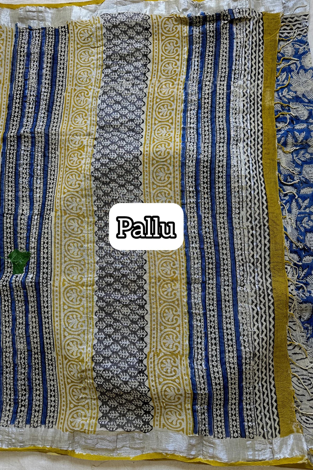 Handblock Printed Linen Cotton - Blue with Sandal - KS117