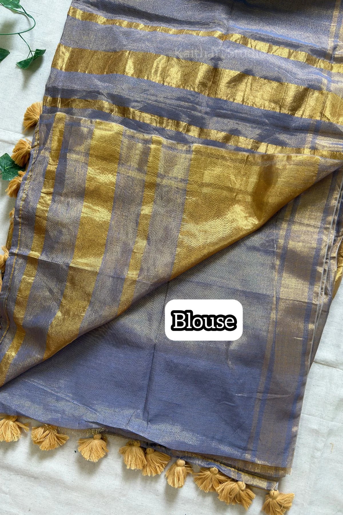 Linen Zari Tissue Saree – Ash – KS086