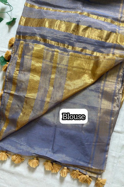 Linen Zari Tissue Saree – Ash – KS086
