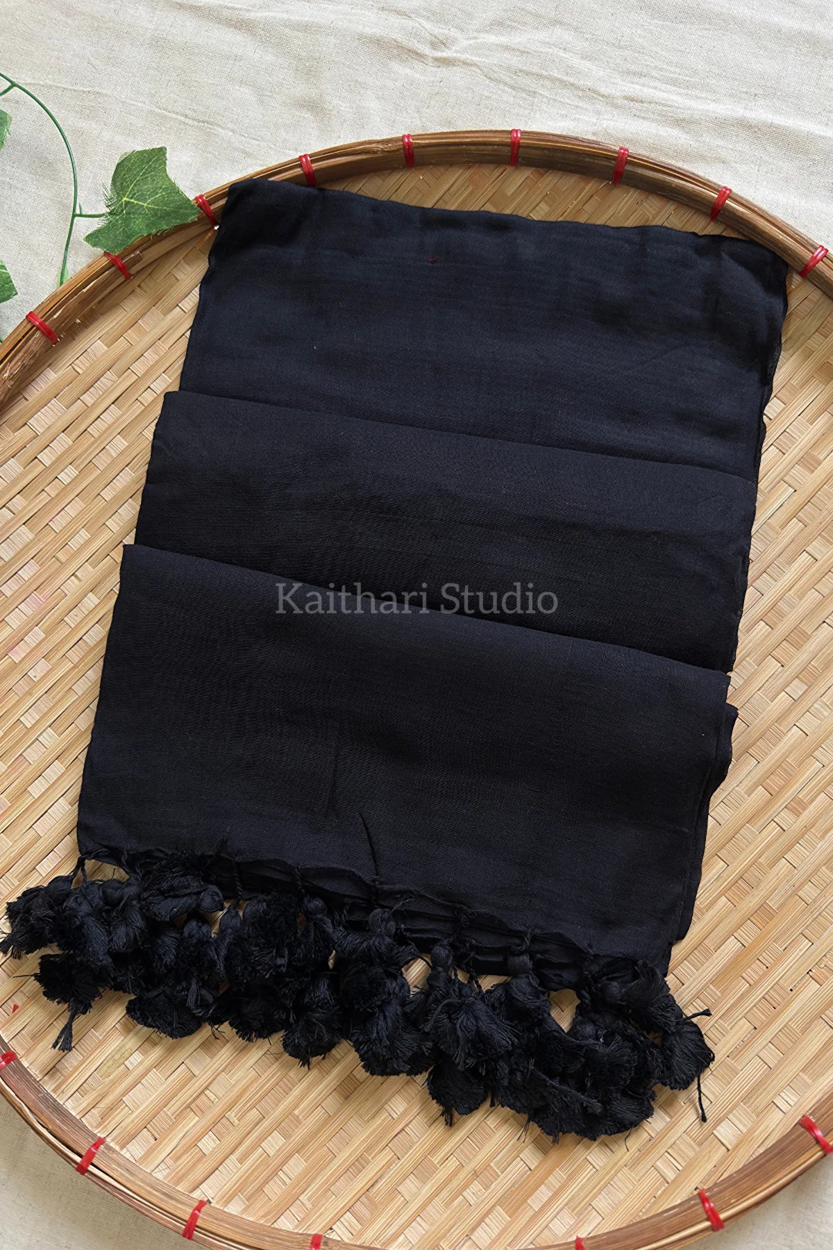 Black Plain Mul Cotton Saree KS124