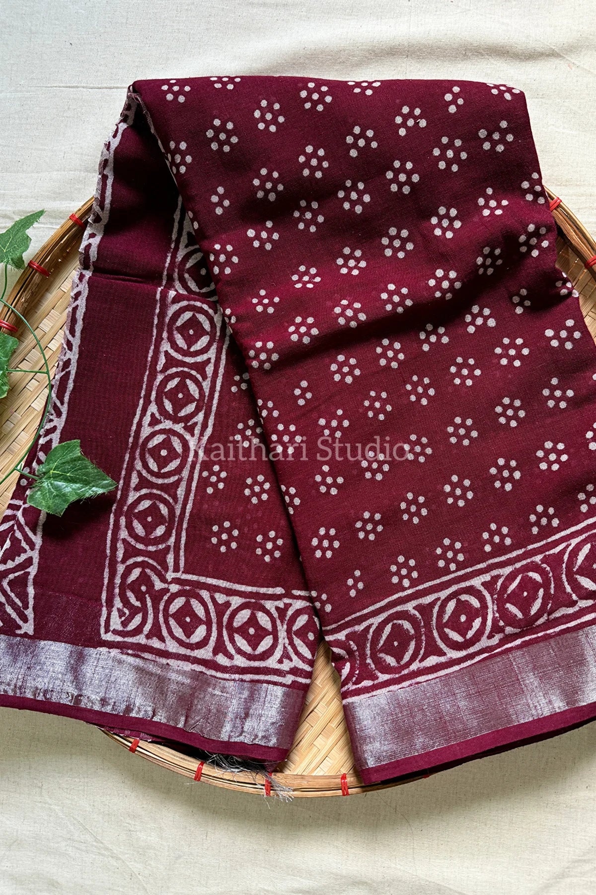 Handblock Printed Linen Cotton - Maroon KS120