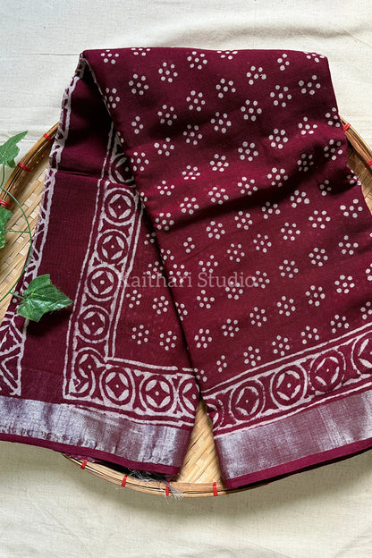 Handblock Printed Linen Cotton - Maroon KS120