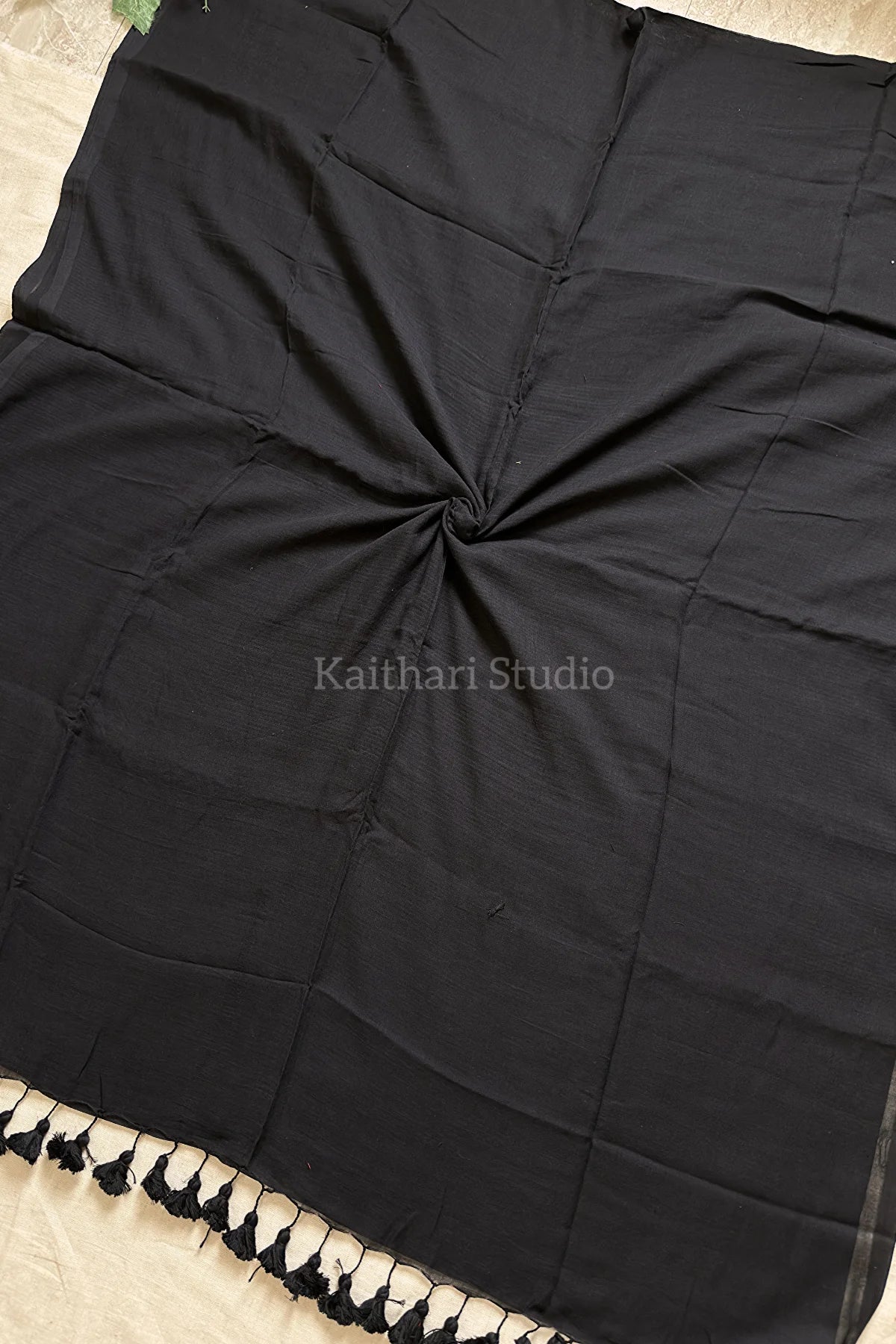 Black Plain Mul Cotton Saree KS124