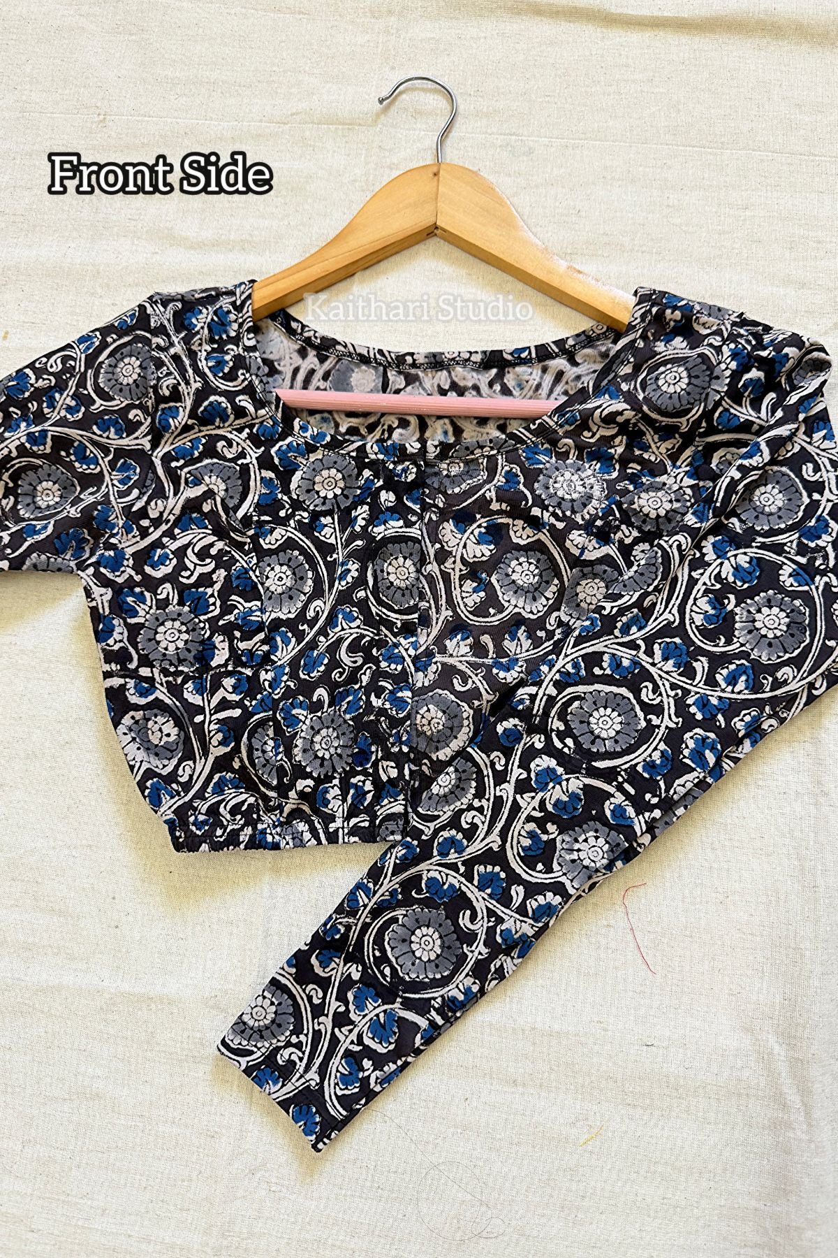 Kalamkari Handblock Printed Stretchable Readymade Blouse - Blue KS142