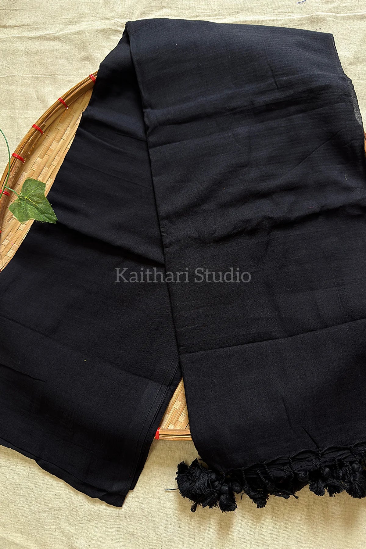 Black Plain Mul Cotton Saree KS124