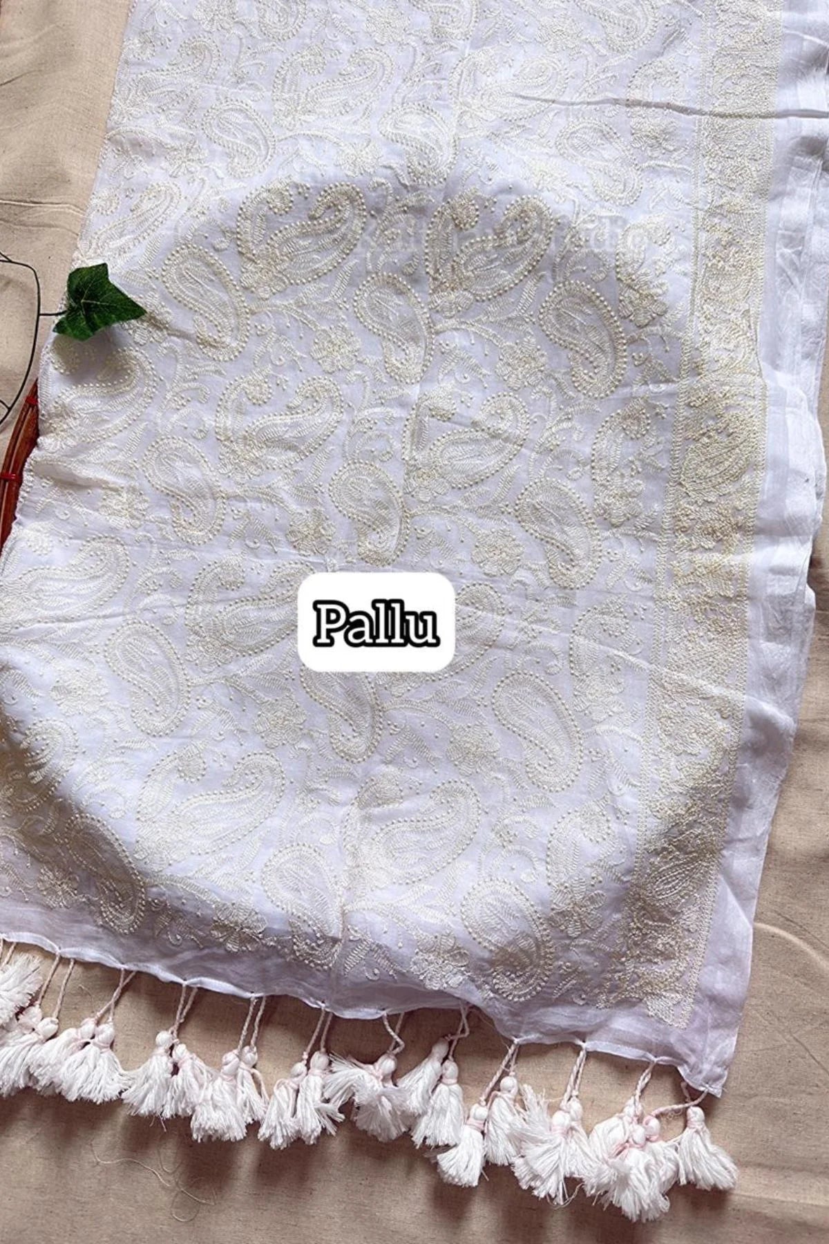 Chikankari Embroidery Mul Cotton Saree - Cream White - KS100