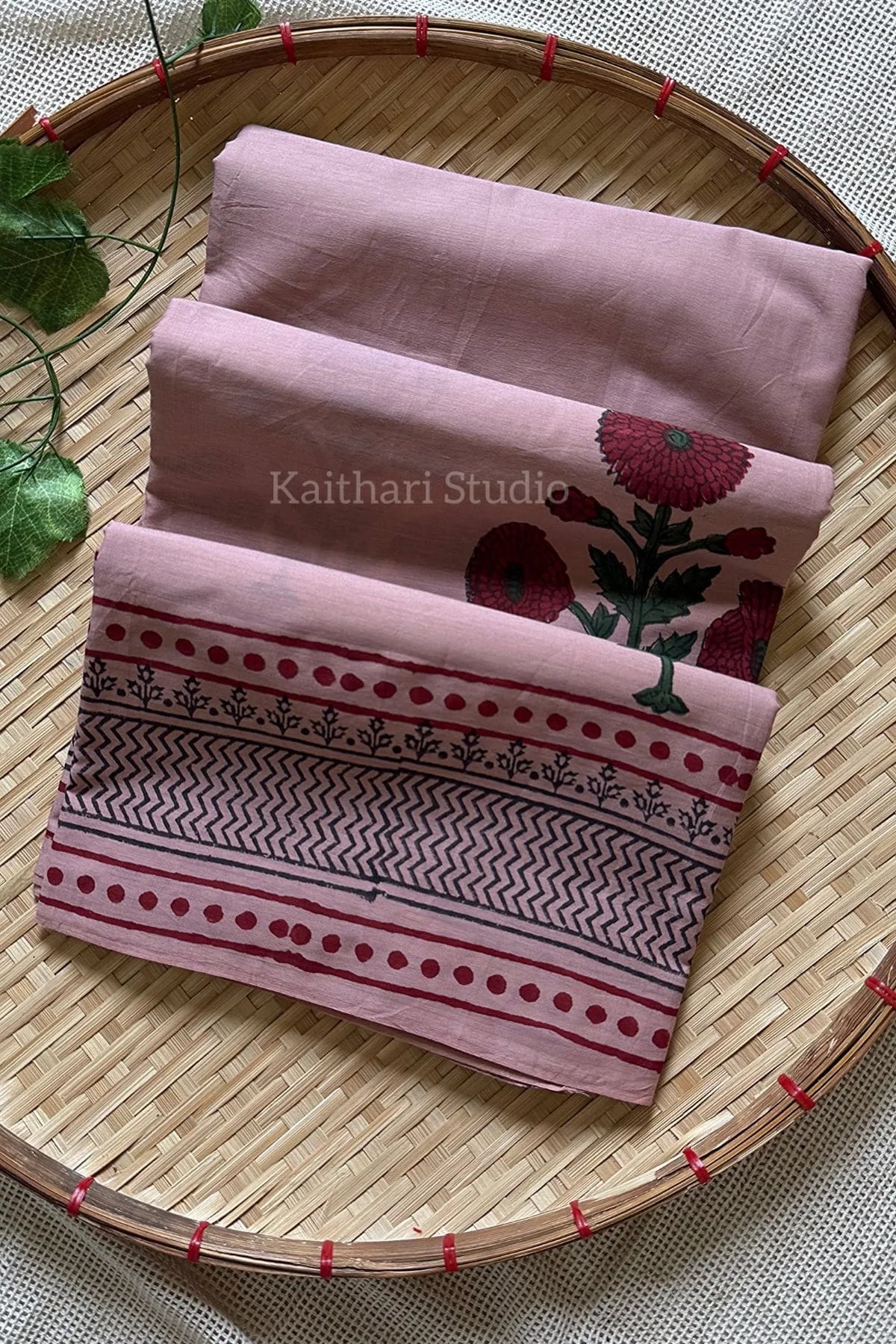 Handblock Printed Mul Mul Cotton - Peach - KS002