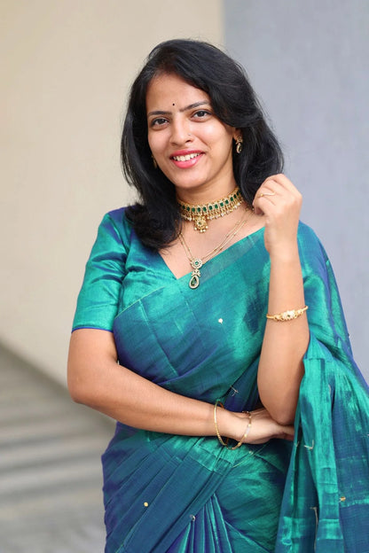 Premium Quality Tissue Saree - Peacock Green - KS074