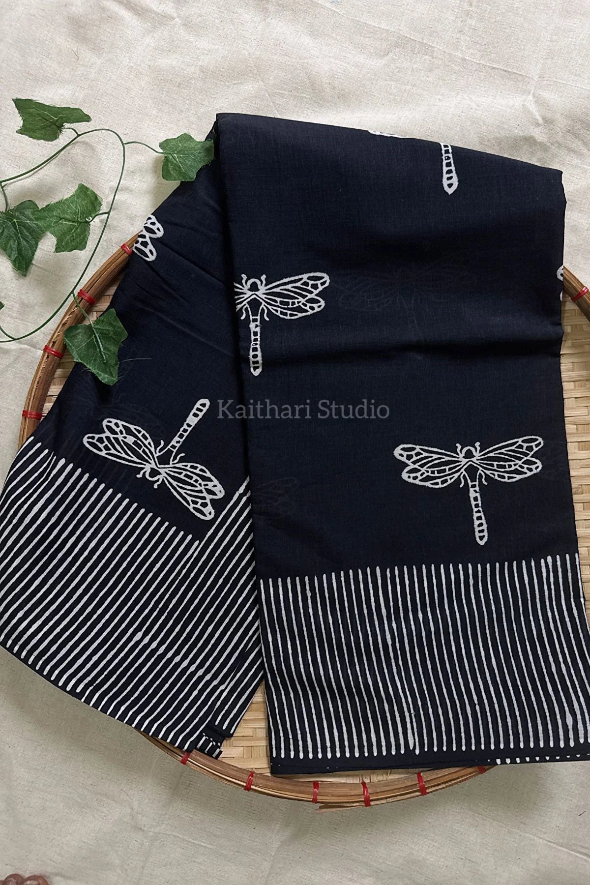 Handblock Printed Mul Mul Cotton – Black – KS090