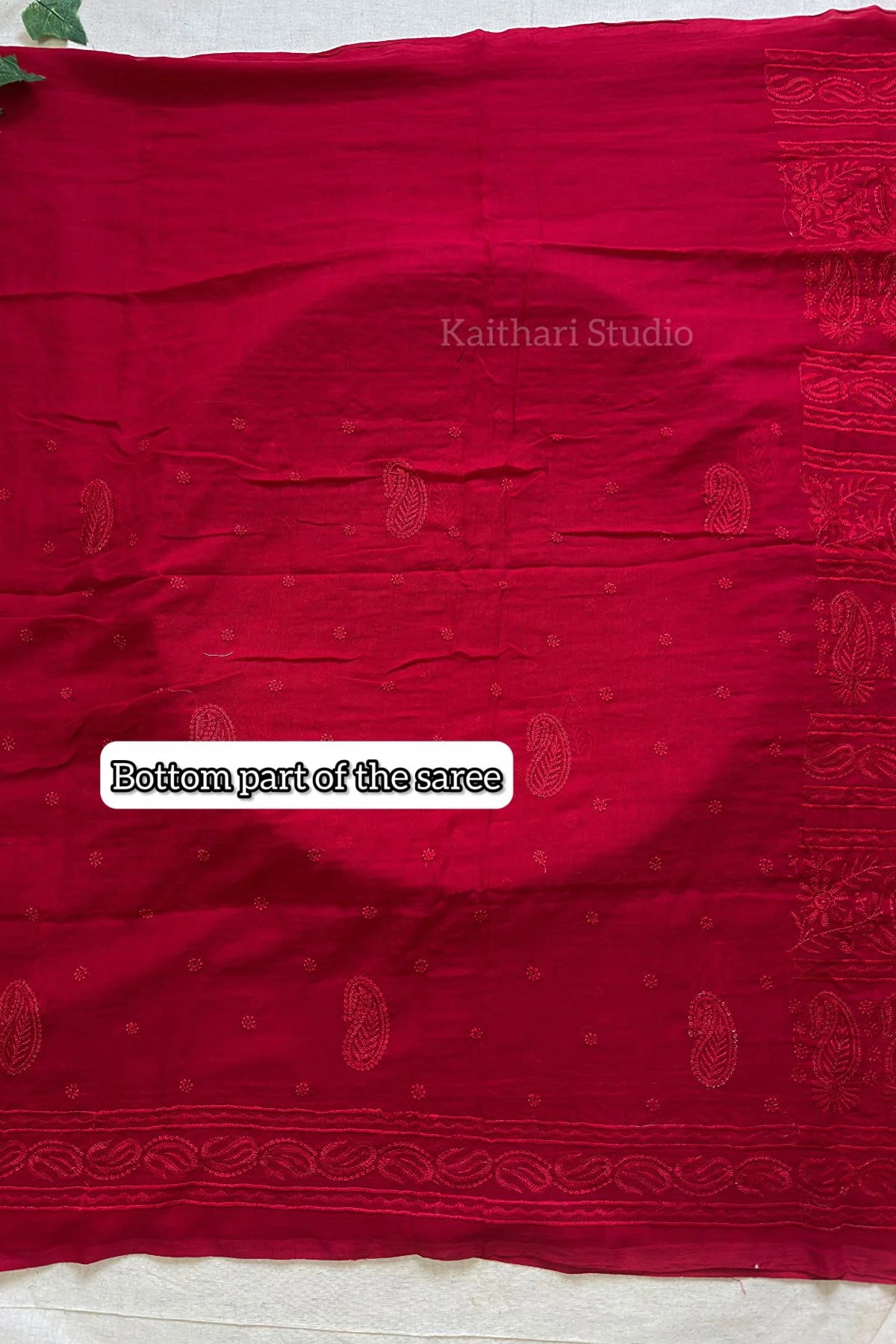 Chikankari Embroidery Mul Cotton Saree - Red -KS097
