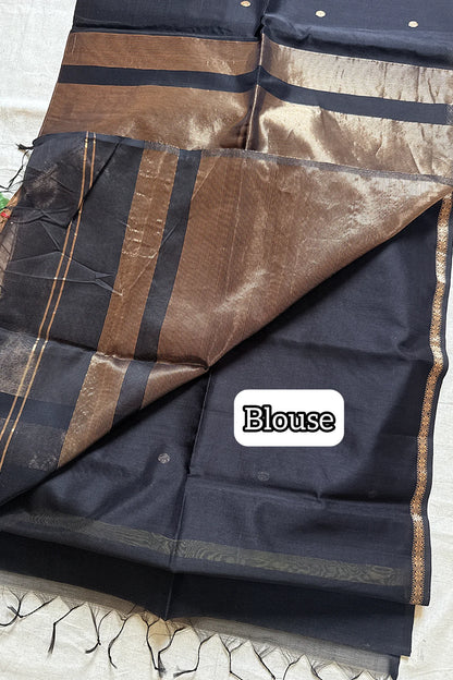 Nayanthra Inspired Borderless Maheshwari Silk Cotton Saree - Black KS128