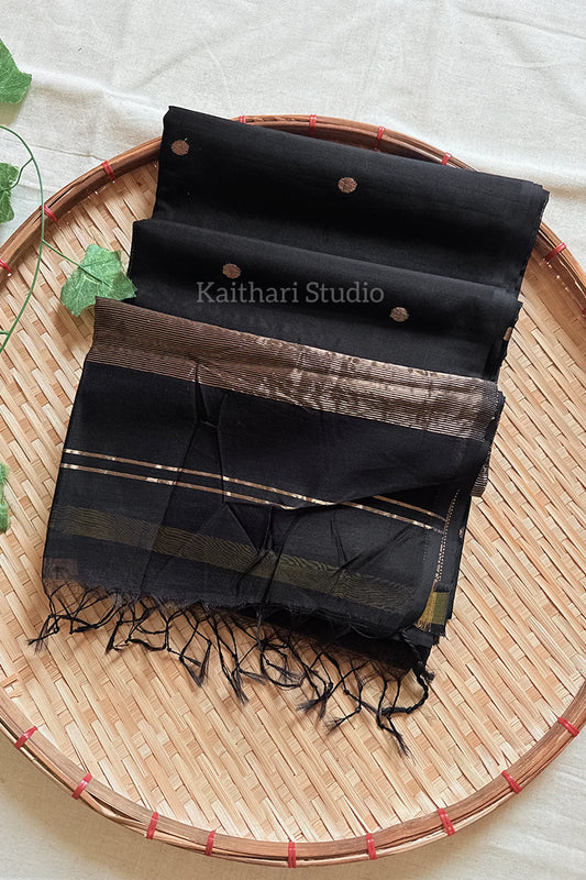 Nayanthra Inspired Borderless Maheshwari Silk Cotton Saree - Black KS128