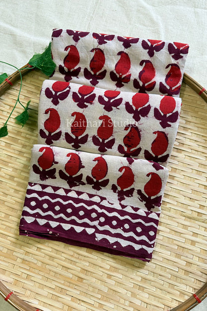 Handblock Printed Mul Mul Cotton – Reddish Maroon KS141