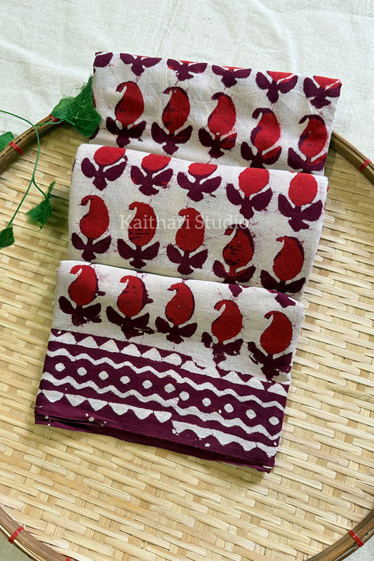 Handblock Printed Mul Mul Cotton – Reddish Maroon KS141