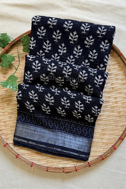 Handblock Printed Linen Cotton - Black - KS116