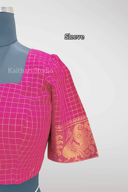 Sungudi Cotton Readymade Blouse – Pink - KS145