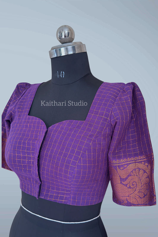 Sungudi Cotton Readymade Blouse – Purple - KS146