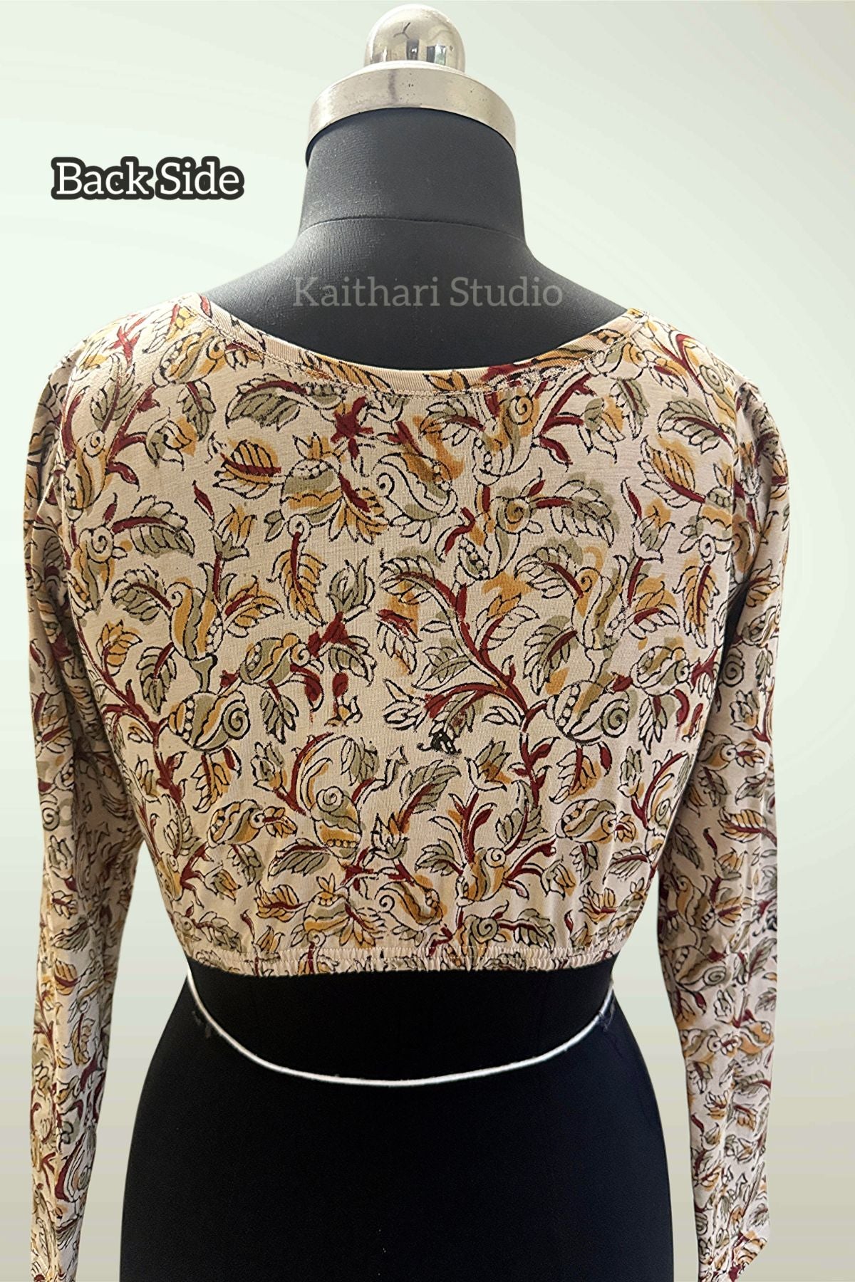 Kalamkari Handblock Printed Stretchable Readymade Blouse - Cream