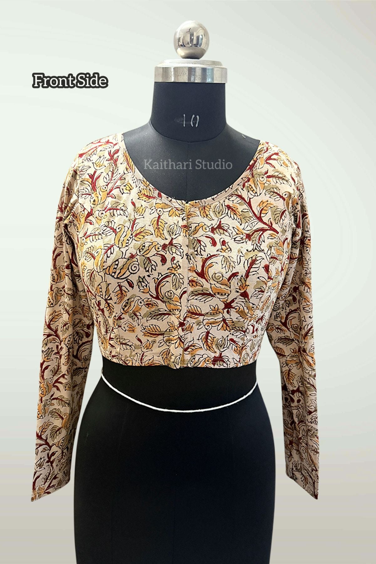 Kalamkari Handblock Printed Stretchable Readymade Blouse - Cream