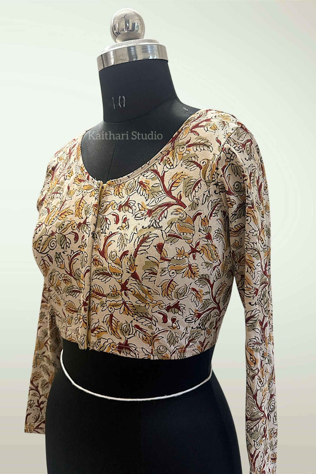 Kalamkari Handblock Printed Stretchable Readymade Blouse - Cream