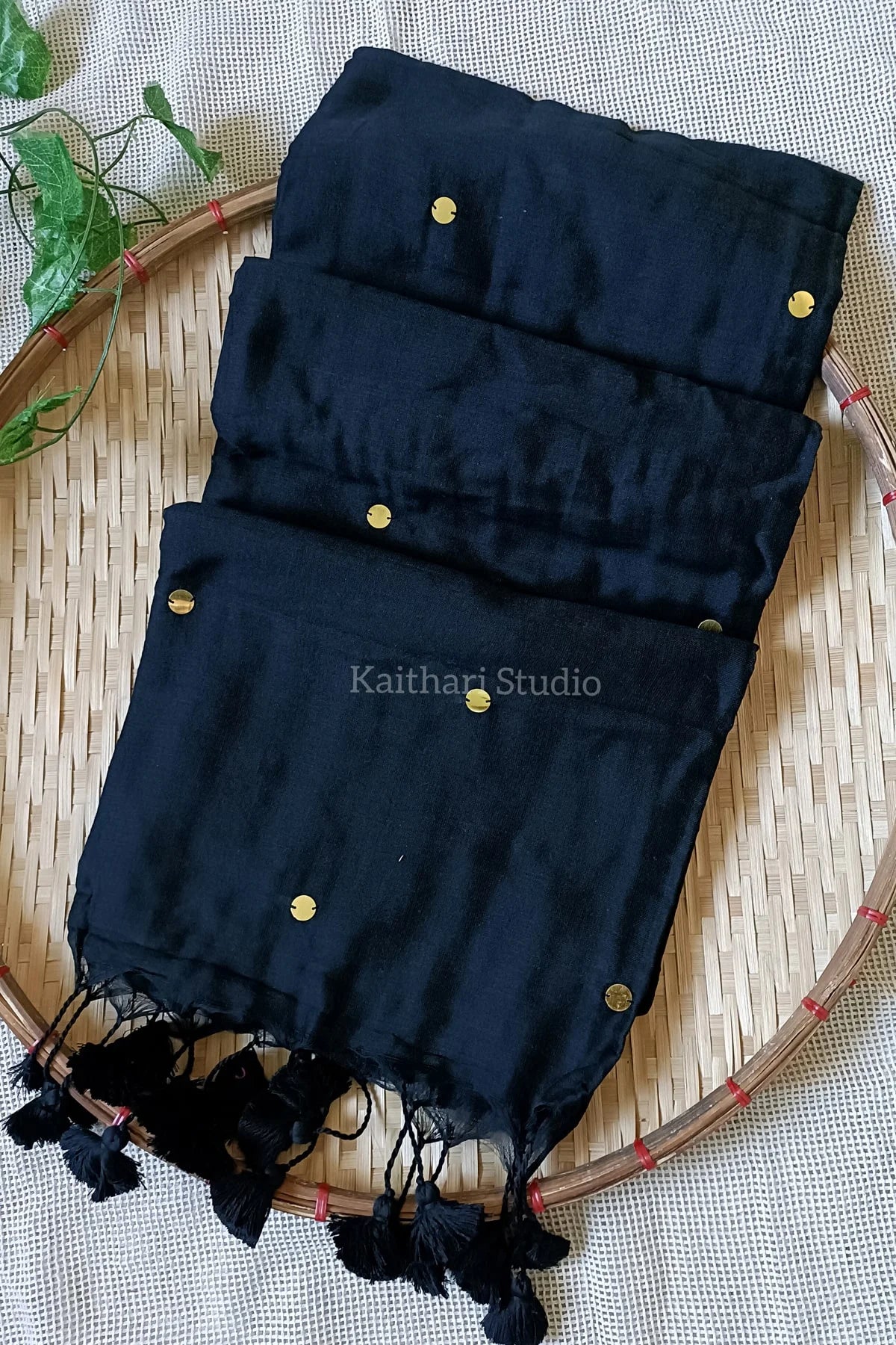 Soft Cotton Sarees with Sequins - Black - KS034