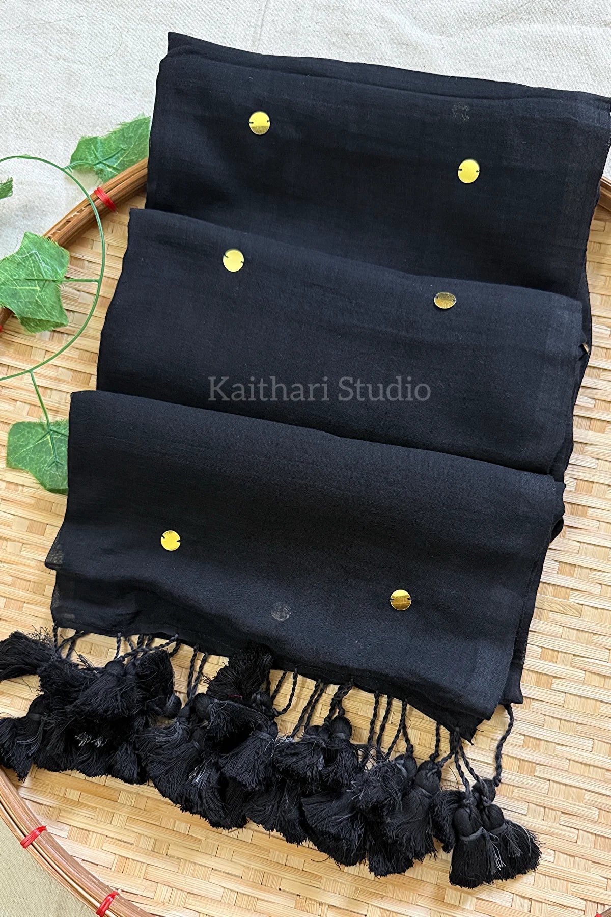 Rashmika Mandanna Inspired Saree Mul Cotton Sequins Saree – Black KS140