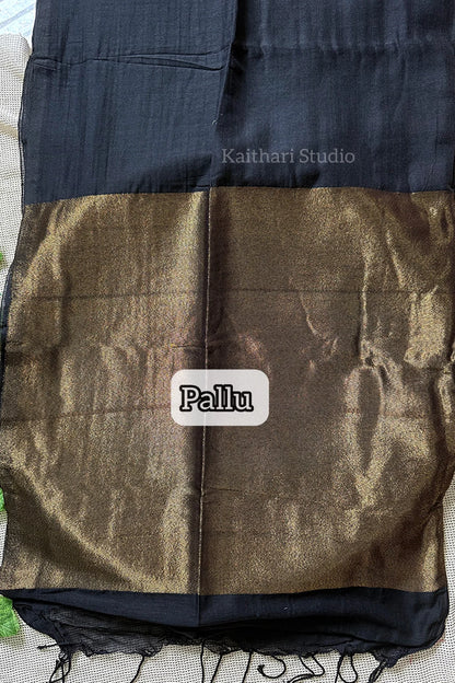 Nayanthra inspired zari pallu saree - Black - KS031
