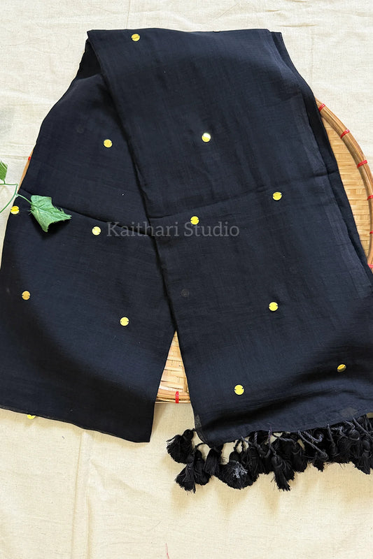 Rashmika Mandanna Inspired Saree Mul Cotton Sequins Saree – Black KS140