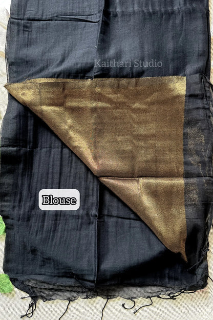 Nayanthra inspired zari pallu saree - Black - KS031