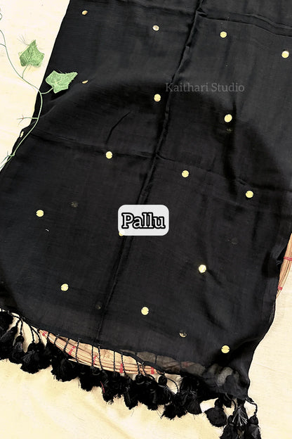 Rashmika Mandanna Inspired Saree Mul Cotton Sequins Saree – Black KS140