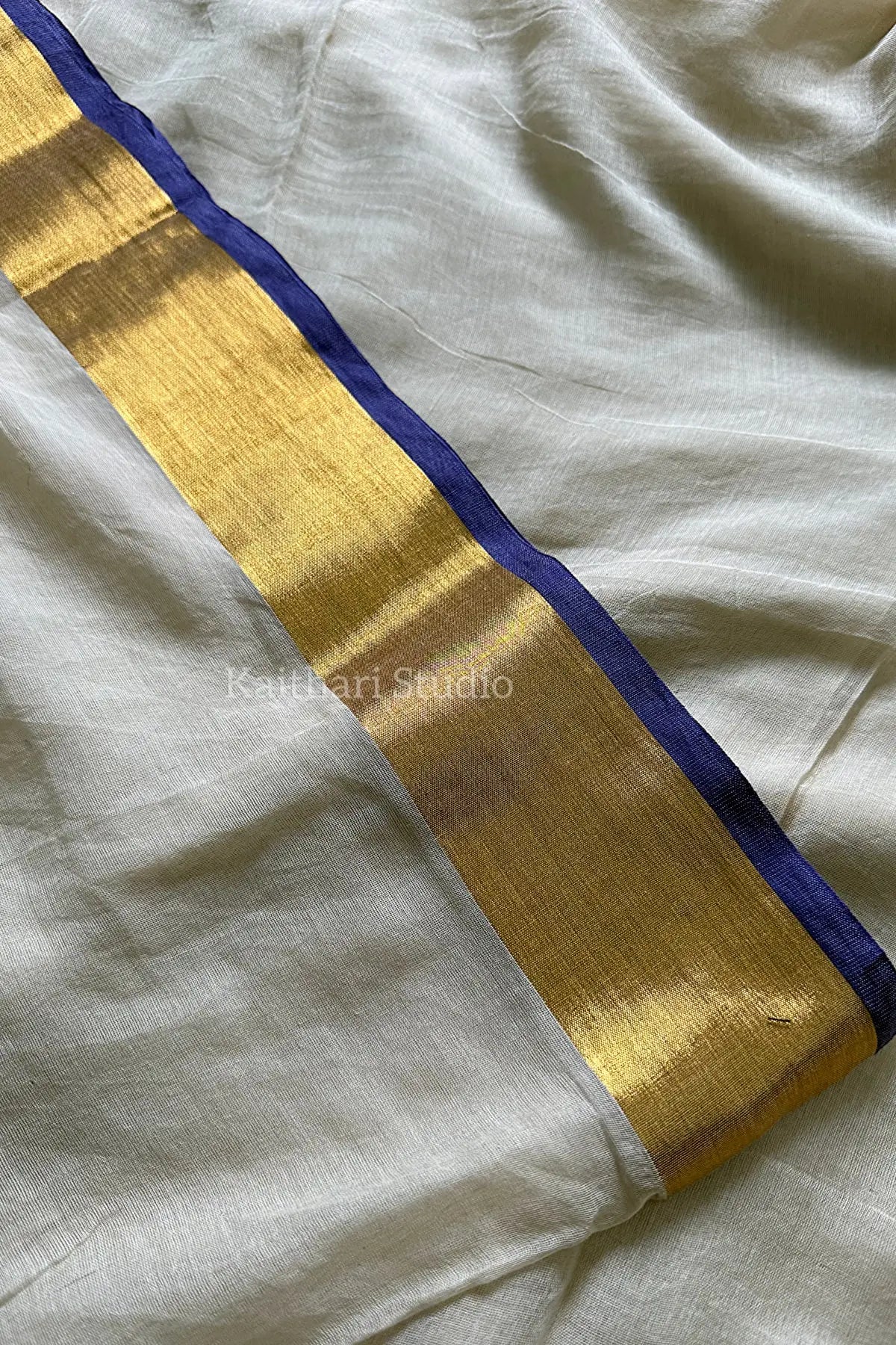 Onam Special Mul Cotton - Blue Border- KS047