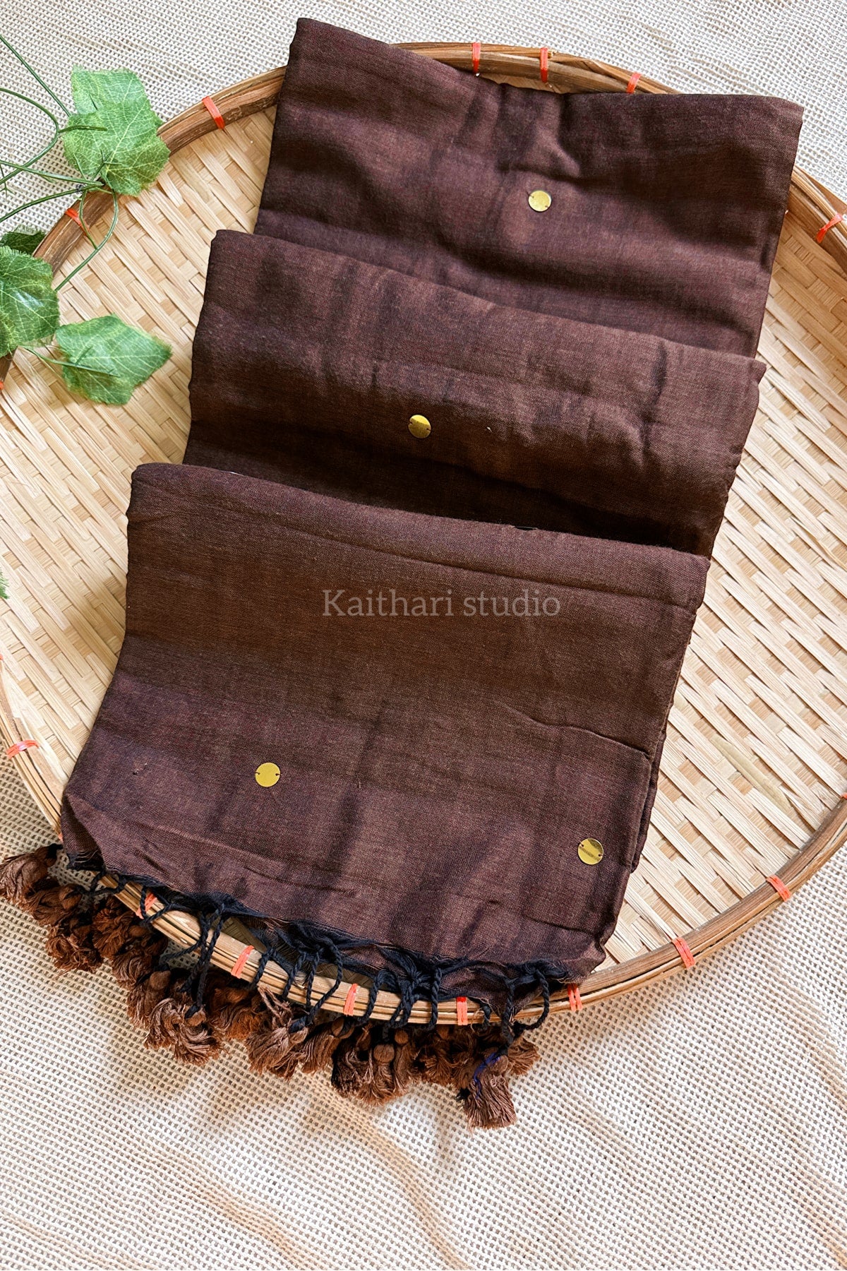 Soft Cotton Sarees with Sequins - Brown - KS035