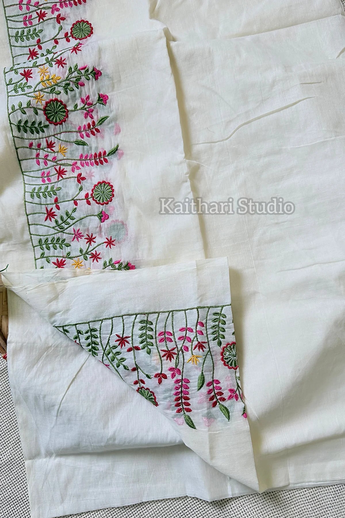 Pure Cotton Embroidery Saree- KS052