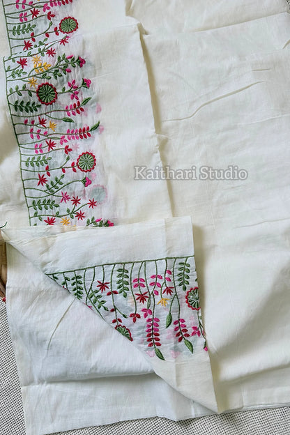 Pure Cotton Embroidery Saree- KS052
