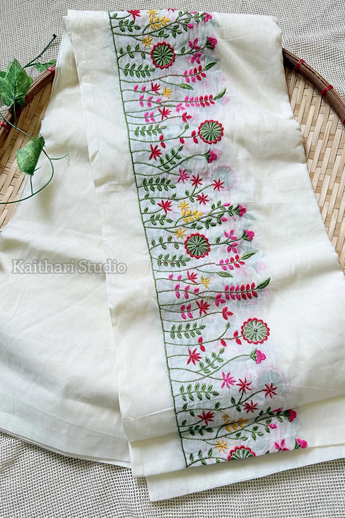 Pure Cotton Embroidery Saree- KS052