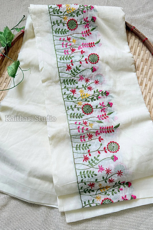 Pure Cotton Embroidery Saree- KS052