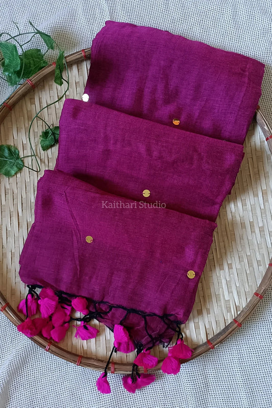 Soft Cotton Sarees with Sequins - Dark Pink - KS036