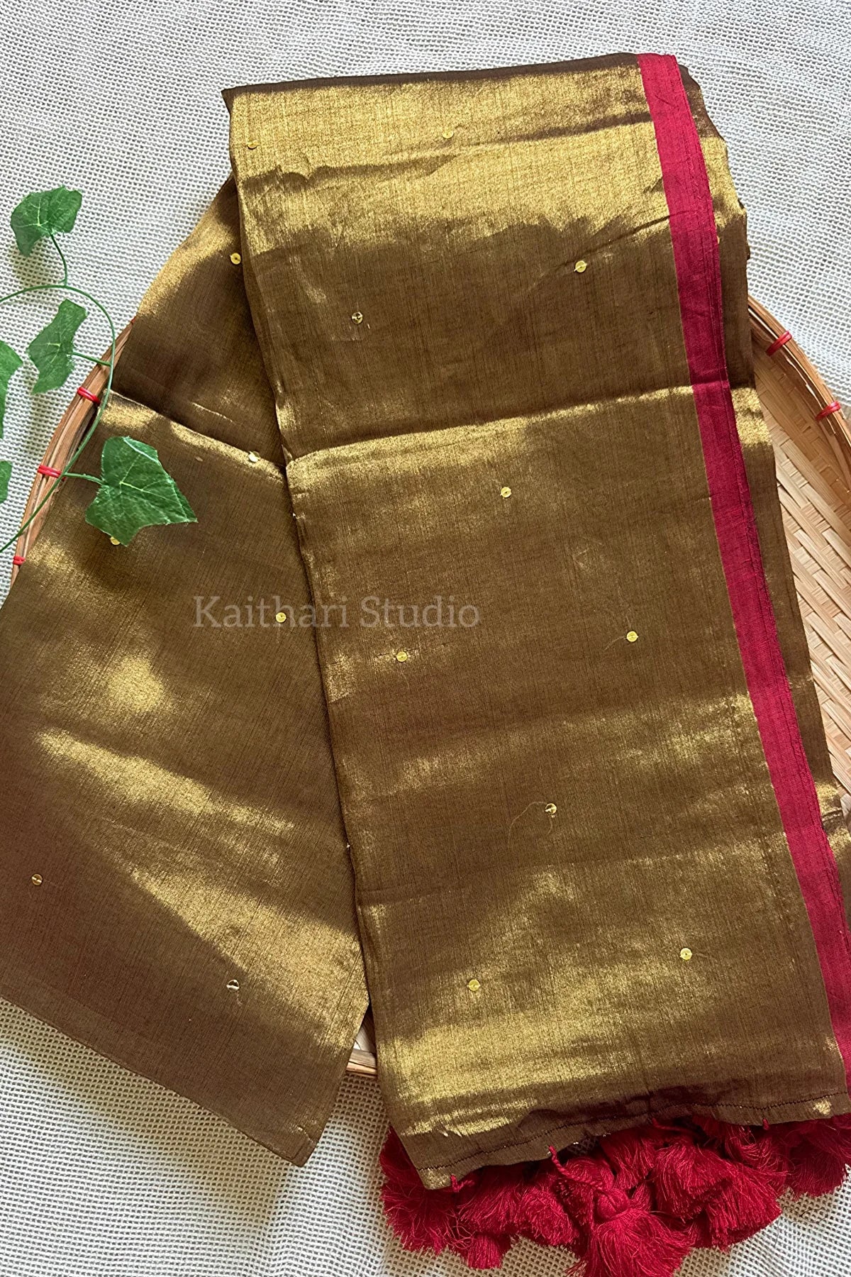Premium Quality Tissue Saree - Antique Gold - KS075