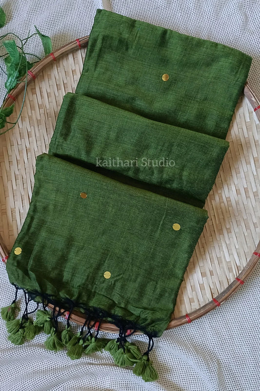Soft Cotton Sarees with Sequins - Green - KS037