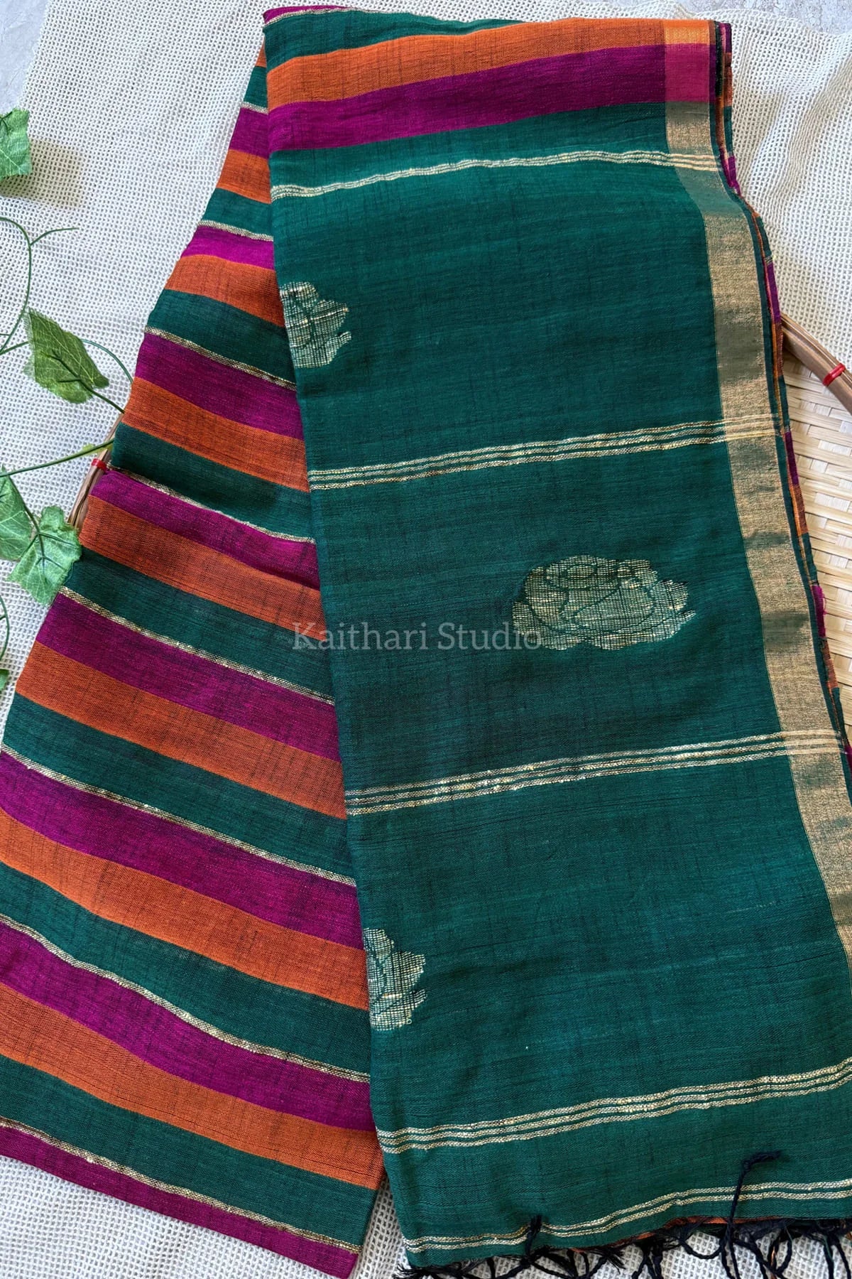 Linen Stripes- Green with Orange - KS009