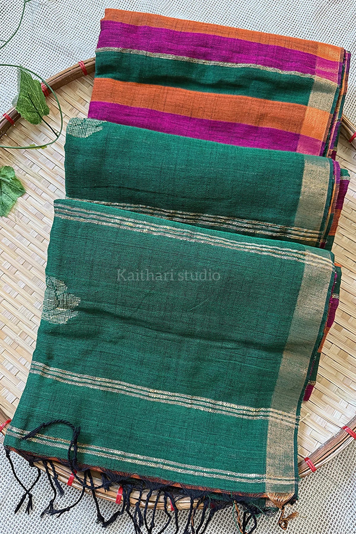Linen Stripes- Green with Orange - KS009