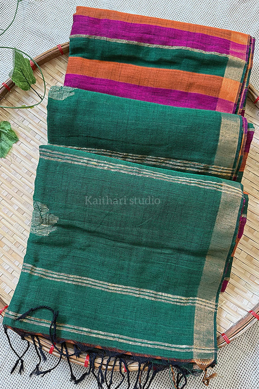 Linen Stripes- Green with Orange - KS009