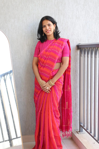 Linen Stripes - Pink with Orange - KS007