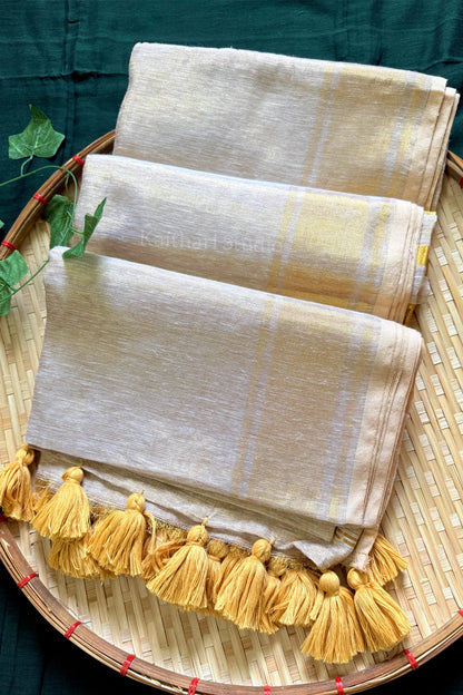 Linen Zari Tissue Saree - Cream/Off white - KS001