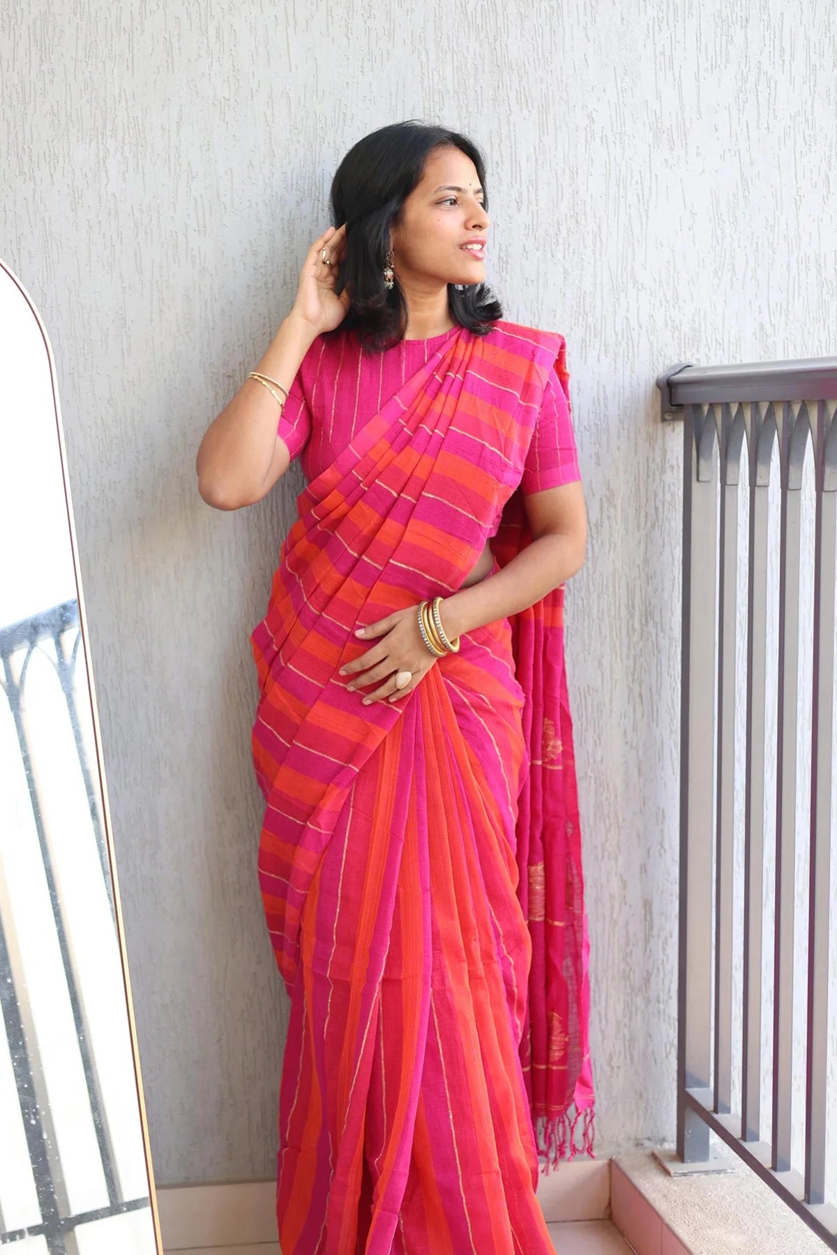 Linen Stripes - Pink with Orange - KS007