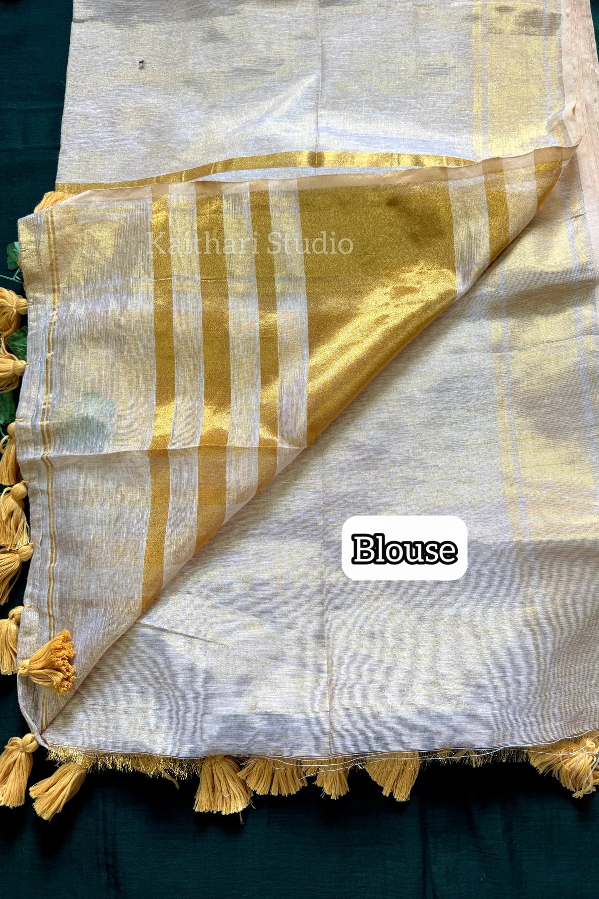 Linen Zari Tissue Saree - Cream/Off white - KS001