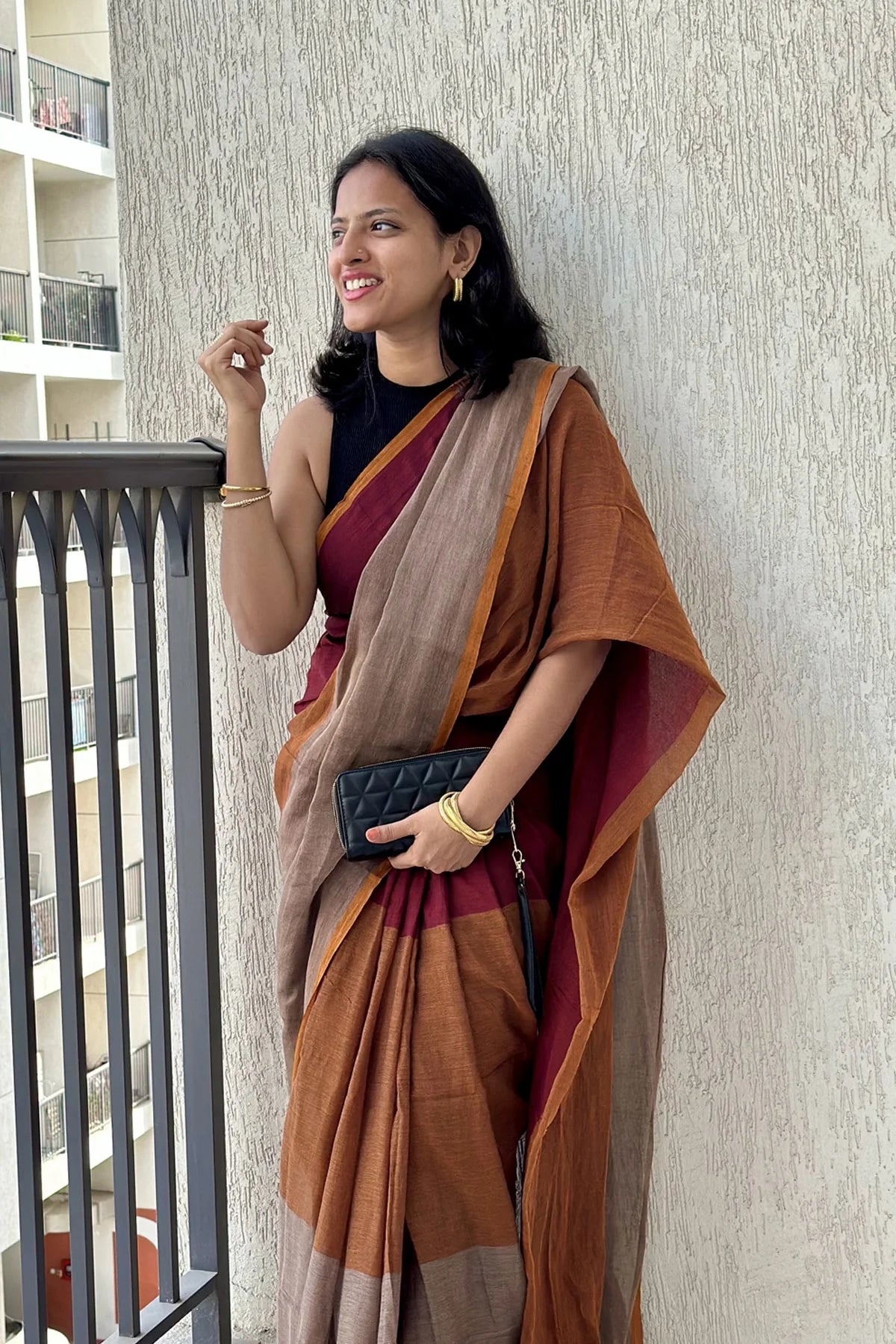 Tricolour Mul Cotton Saree- KS050